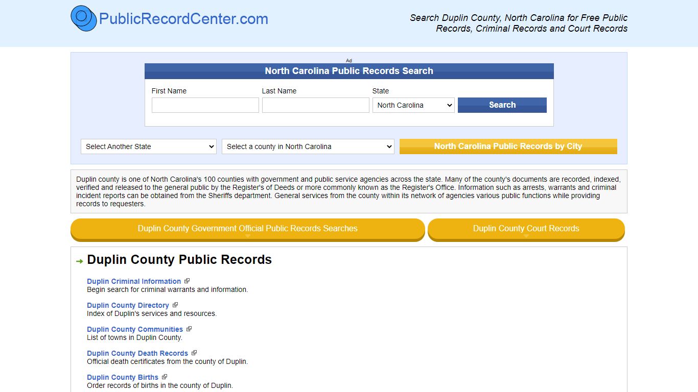 Duplin County North Carolina Free Public Records - Court ...
