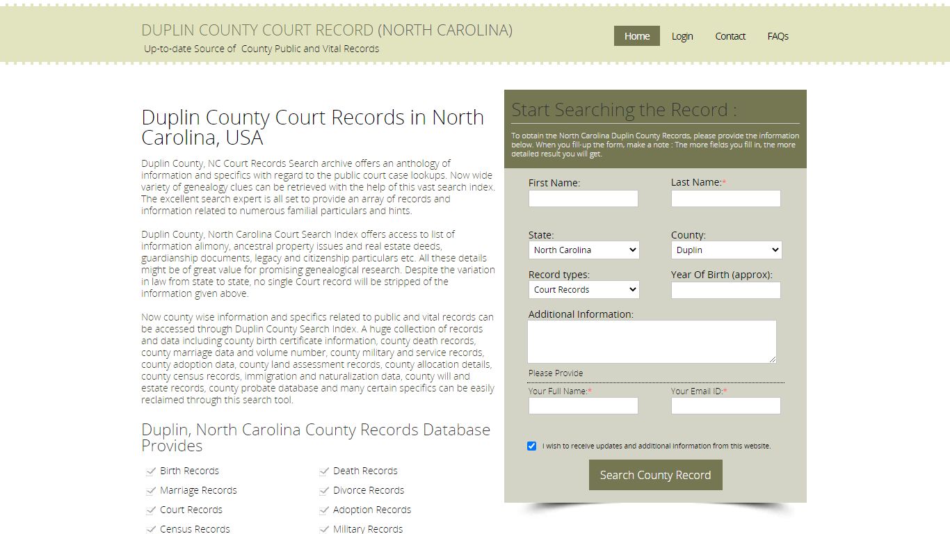 Duplin County, North Carolina Public Court Records Index